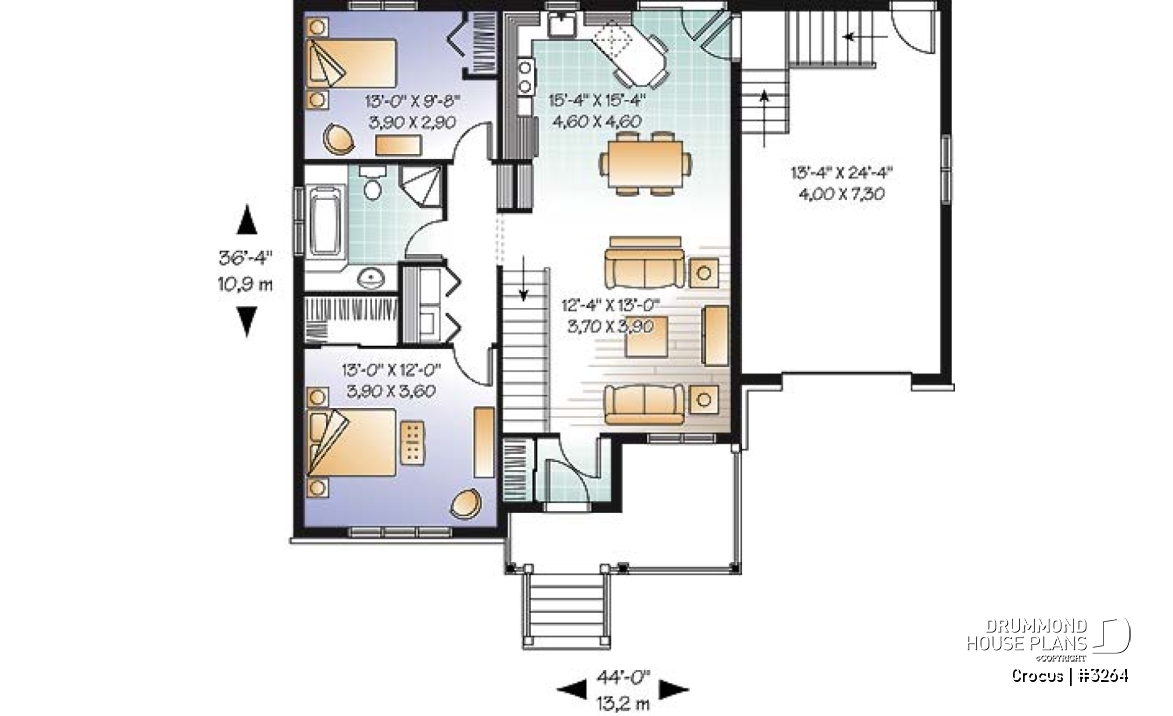 1st level - 2 bedroom with large front porch, Craftsman home design, foyer and garage access to basement - Crocus