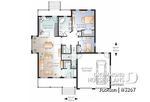 1st level - 2 bedroom craftsman style house plan with double garage, spacious floor plan - Jackson