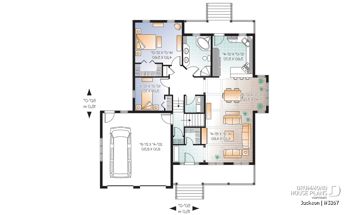 1st level - 2 bedroom craftsman style house plan with double garage, spacious floor plan - Jackson
