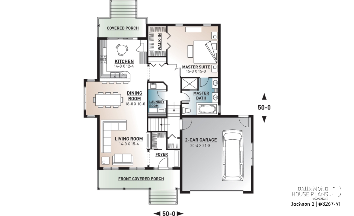 1st level - Craftsman 1 to 4 bedroom bungalow house plan with game room and 2 living rooms, master bed on main floor - Jackson 2