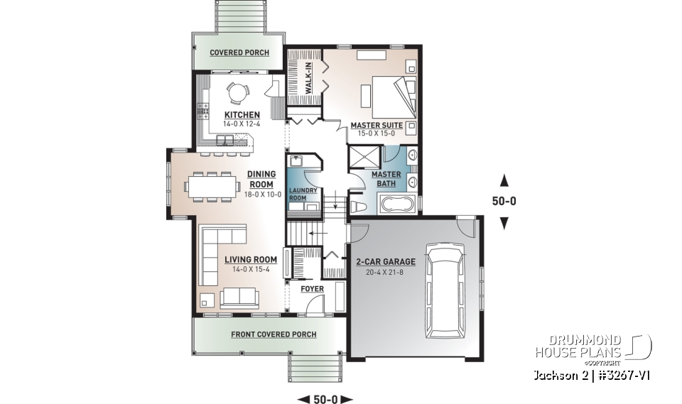 1st level - Craftsman 1 to 4 bedroom bungalow house plan with game room and 2 living rooms, master bed on main floor - Jackson 2