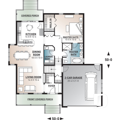 1st level - Craftsman 1 to 4 bedroom bungalow house plan with game room and 2 living rooms, master bed on main floor - Jackson 2