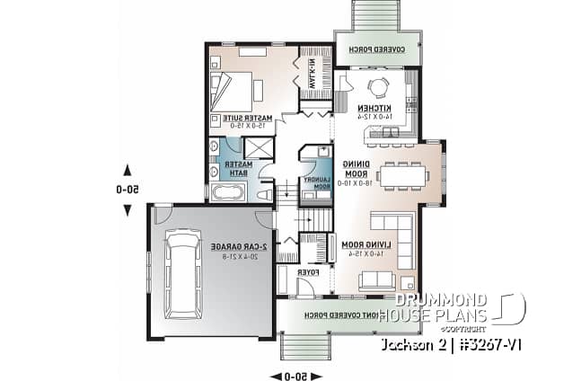 1st level - Craftsman 1 to 4 bedroom bungalow house plan with game room and 2 living rooms, master bed on main floor - Jackson 2