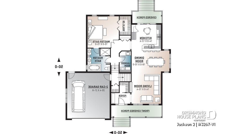 1st level - Craftsman 1 to 4 bedroom bungalow house plan with game room and 2 living rooms, master bed on main floor - Jackson 2