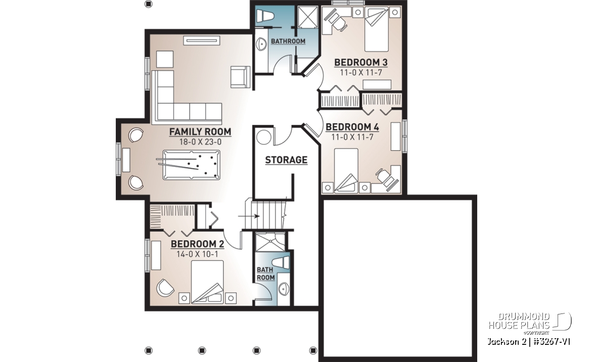 Basement - Craftsman 1 to 4 bedroom bungalow house plan with game room and 2 living rooms, master bed on main floor - Jackson 2