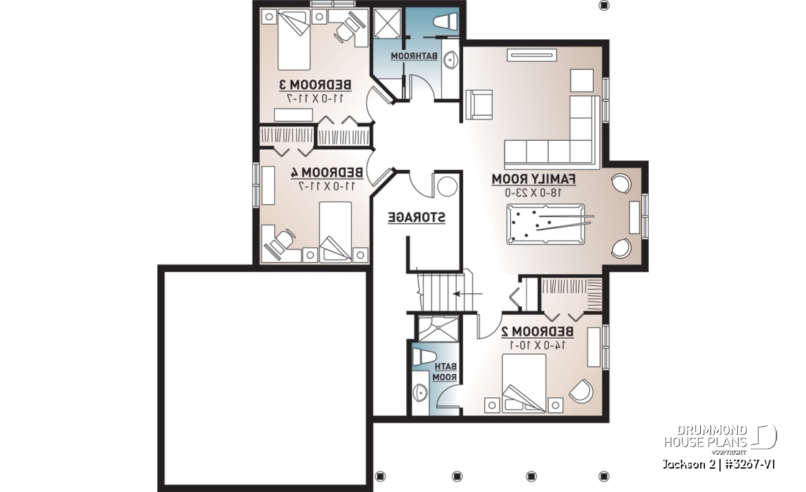 Basement - Craftsman 1 to 4 bedroom bungalow house plan with game room and 2 living rooms, master bed on main floor - Jackson 2