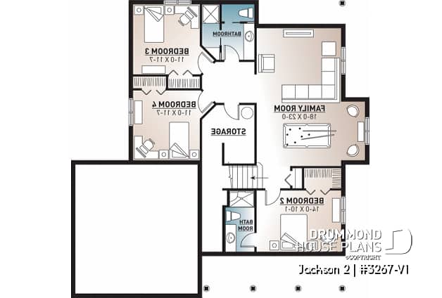 Basement - Craftsman 1 to 4 bedroom bungalow house plan with game room and 2 living rooms, master bed on main floor - Jackson 2