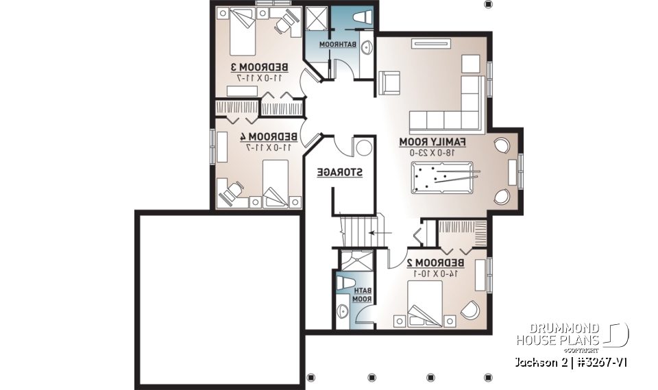 Basement - Craftsman 1 to 4 bedroom bungalow house plan with game room and 2 living rooms, master bed on main floor - Jackson 2