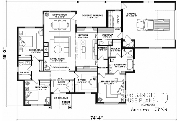 1st level - Contemporary split bedroom home with 3 bedrooms, den and a 2-car garage - Andrews