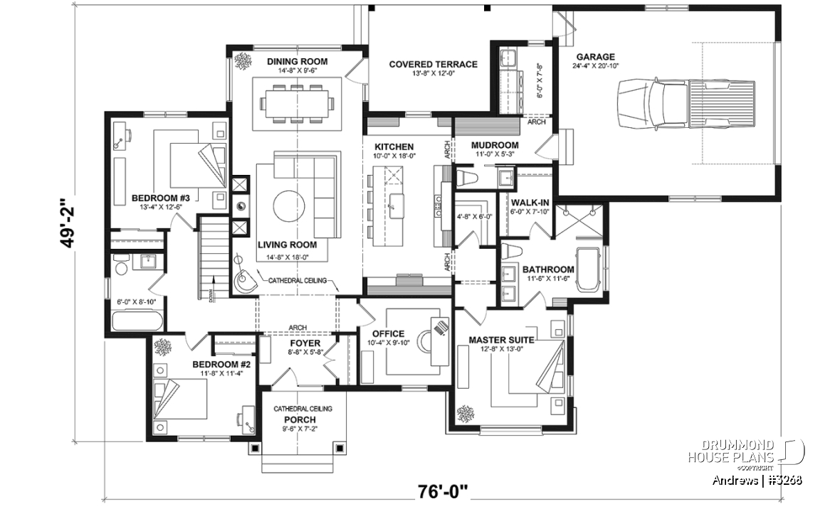 1st level - Basement foundation (Optional $) - Contemporary split bedroom home model with 3 bedrooms, den and a 2-car garage - Andrews