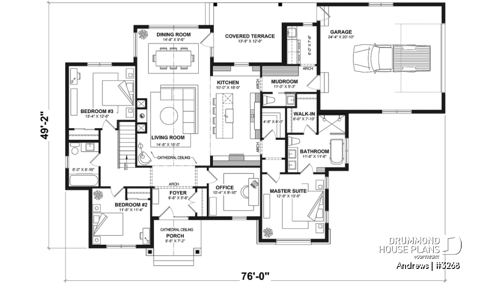 1st level - Basement foundation (Optional $) - Contemporary split bedroom home model with 3 bedrooms, den and a 2-car garage - Andrews