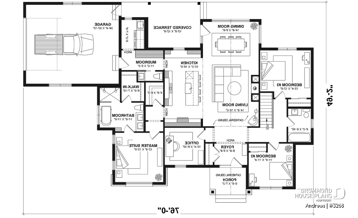 1st level - Basement foundation (Optional $) - Contemporary split bedroom home model with 3 bedrooms, den and a 2-car garage - Andrews