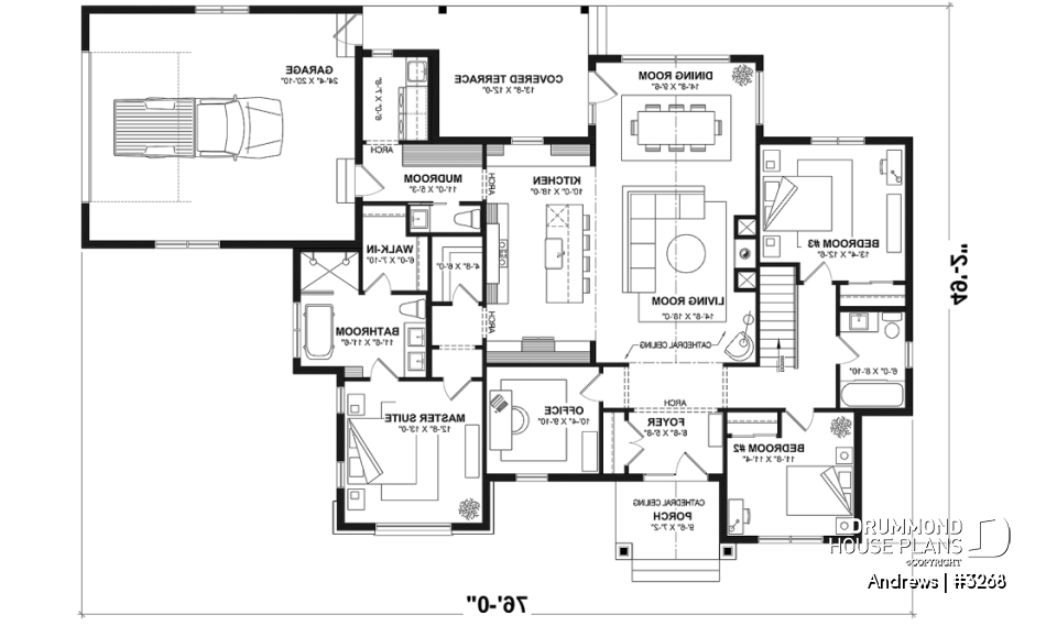 1st level - Basement foundation (Optional $) - Contemporary split bedroom home model with 3 bedrooms, den and a 2-car garage - Andrews