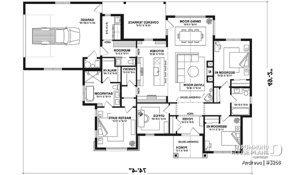 1st level - Slab foundation - Contemporary split bedroom home model with 3 bedrooms, den and a 2-car garage - Andrews