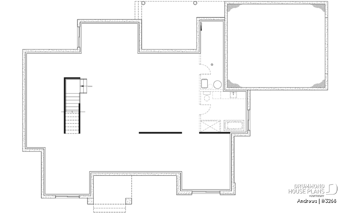 Unfinished basement (Optional $) - Contemporary split bedroom home model with 3 bedrooms, den and a 2-car garage - Andrews