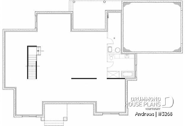 Unfinished basement (Optional $) of house plan 3268 Unfinished basement (Optional $) - Contemporary split bedroom home model with 3 bedrooms, den and a 2-car garage - Andrews