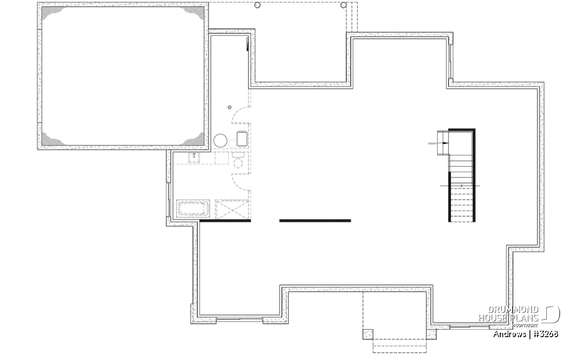 Unfinished basement (Optional $) - Contemporary split bedroom home model with 3 bedrooms, den and a 2-car garage - Andrews