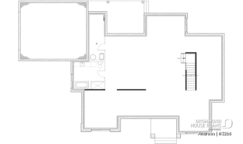 Unfinished basement (Optional $) - Contemporary split bedroom home model with 3 bedrooms, den and a 2-car garage - Andrews