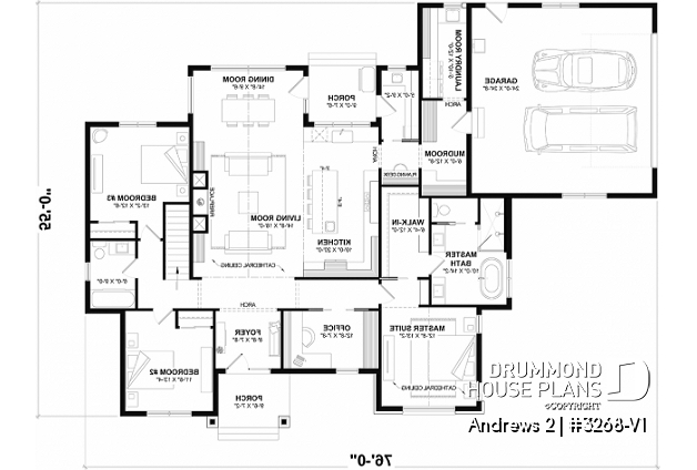 1st level (Optional $) - Modern single-story residential house plan, stunning primary suite, a two-car garage, and foundation options - Andrews 2