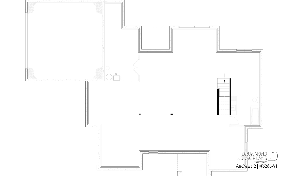 Unfinished basement (Optional $) - Modern single-story residential house plan, stunning primary suite, a two-car garage, and foundation options - Andrews 2