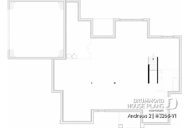 Unfinished basement (Optional $) - Modern single-story residential house plan, stunning primary suite, a two-car garage, and foundation options - Andrews 2