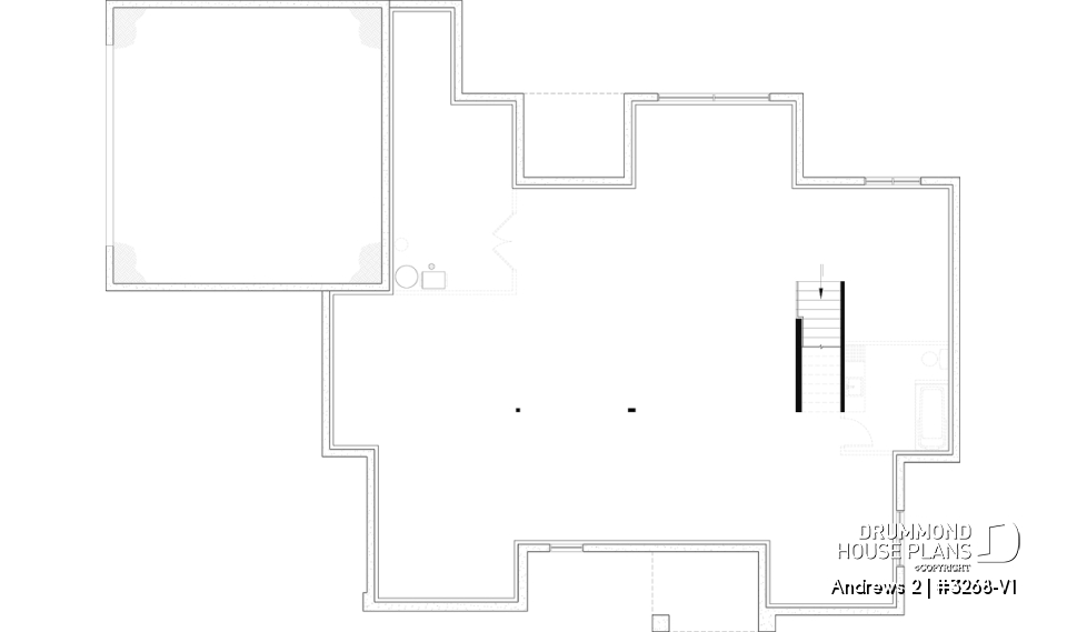 Unfinished basement (Optional $) - Modern single-story residential house plan, stunning primary suite, a two-car garage, and foundation options - Andrews 2