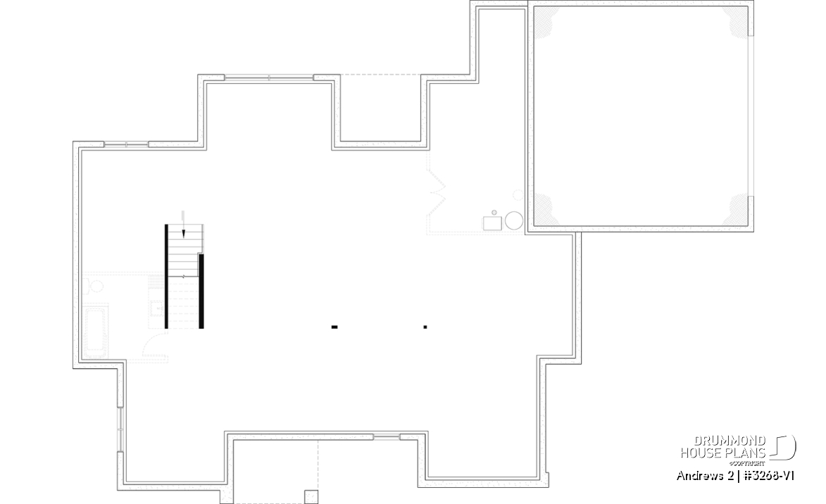 Unfinished basement (Optional $) - Modern single-story residential house plan, stunning primary suite, a two-car garage, and foundation options - Andrews 2