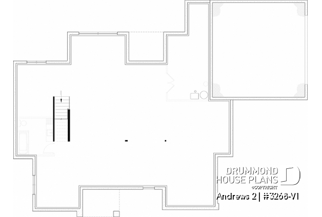 Unfinished basement (Optional $) - Modern single-story residential house plan, stunning primary suite, a two-car garage, and foundation options - Andrews 2