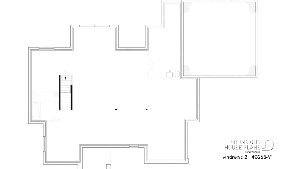 Unfinished basement (Optional $) - Modern single-story residential house plan, stunning primary suite, a two-car garage, and foundation options - Andrews 2