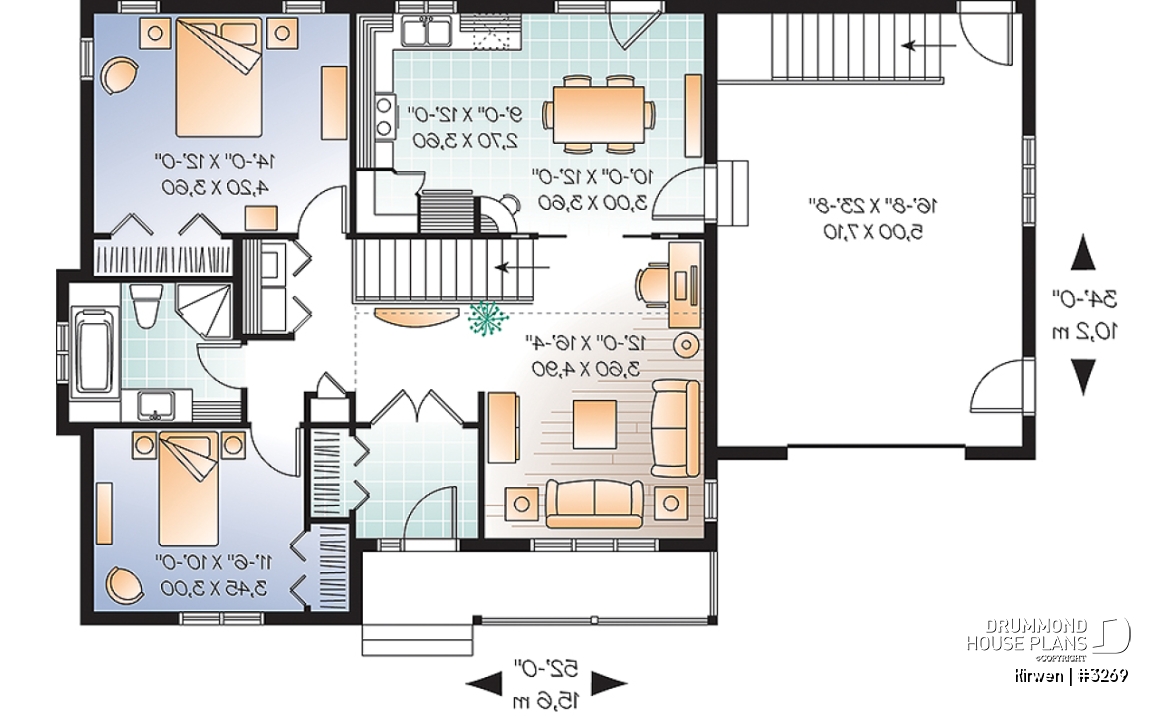 1st level - Single storey country house plan with 2 bedrooms, computer corner, pantry, planning desk and garage - Kirwen
