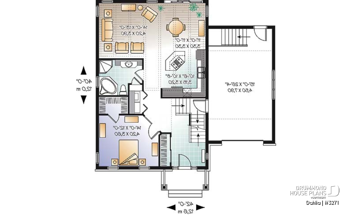 1st level - Craftsman bungalow house plan with open floor plan concept, bonus space (bedroom or else) and garage - Dahlia