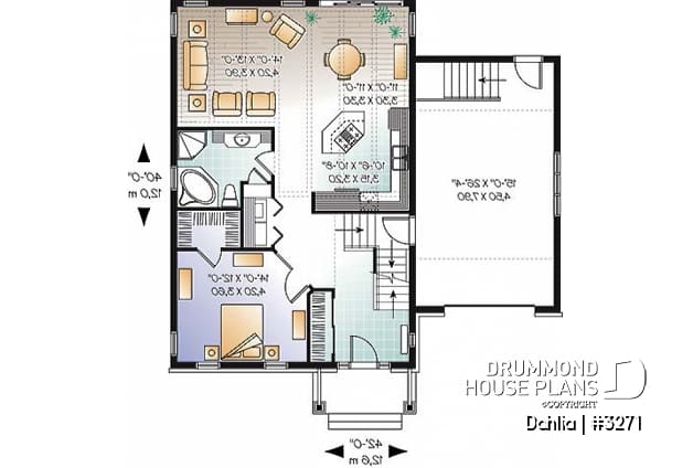 1st level - Craftsman bungalow house plan with open floor plan concept, bonus space (bedroom or else) and garage - Dahlia