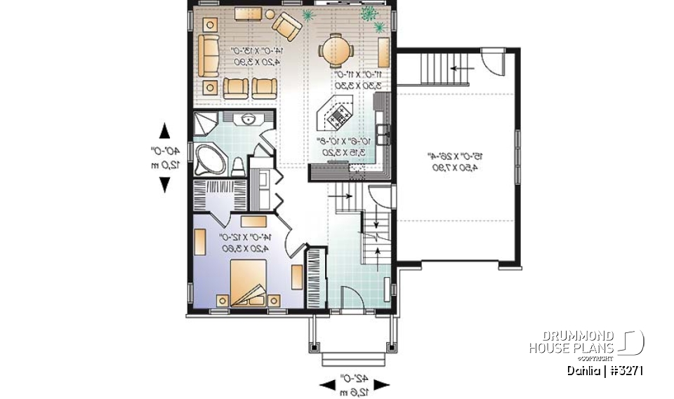 1st level - Craftsman bungalow house plan with open floor plan concept, bonus space (bedroom or else) and garage - Dahlia