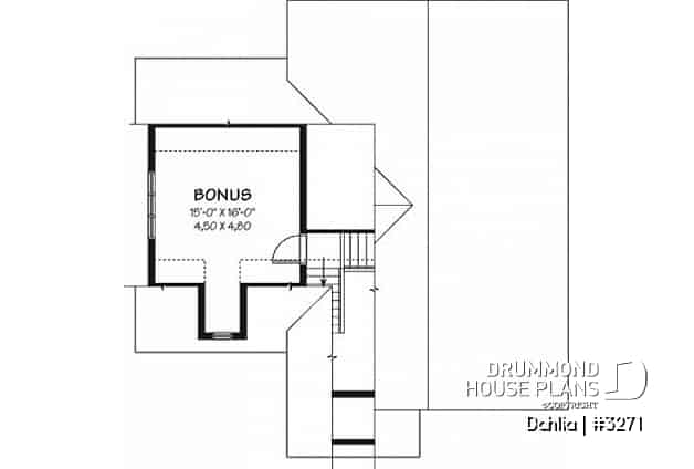 Bonus space - Craftsman bungalow house plan with open floor plan concept, bonus space (bedroom or else) and garage - Dahlia