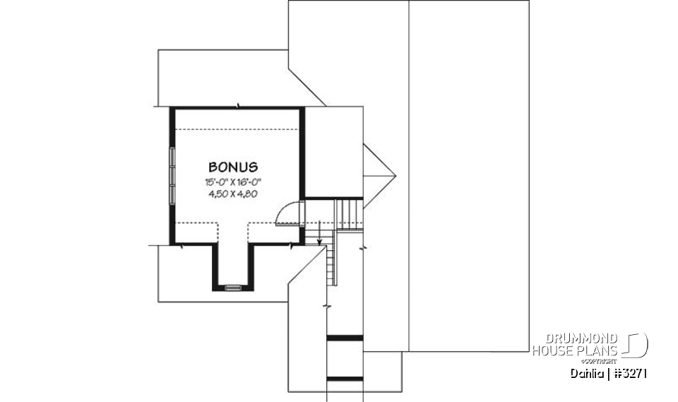 Bonus space - Craftsman bungalow house plan with open floor plan concept, bonus space (bedroom or else) and garage - Dahlia