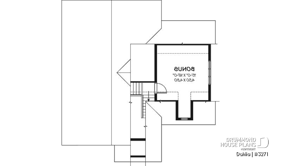 Bonus space - Craftsman bungalow house plan with open floor plan concept, bonus space (bedroom or else) and garage - Dahlia