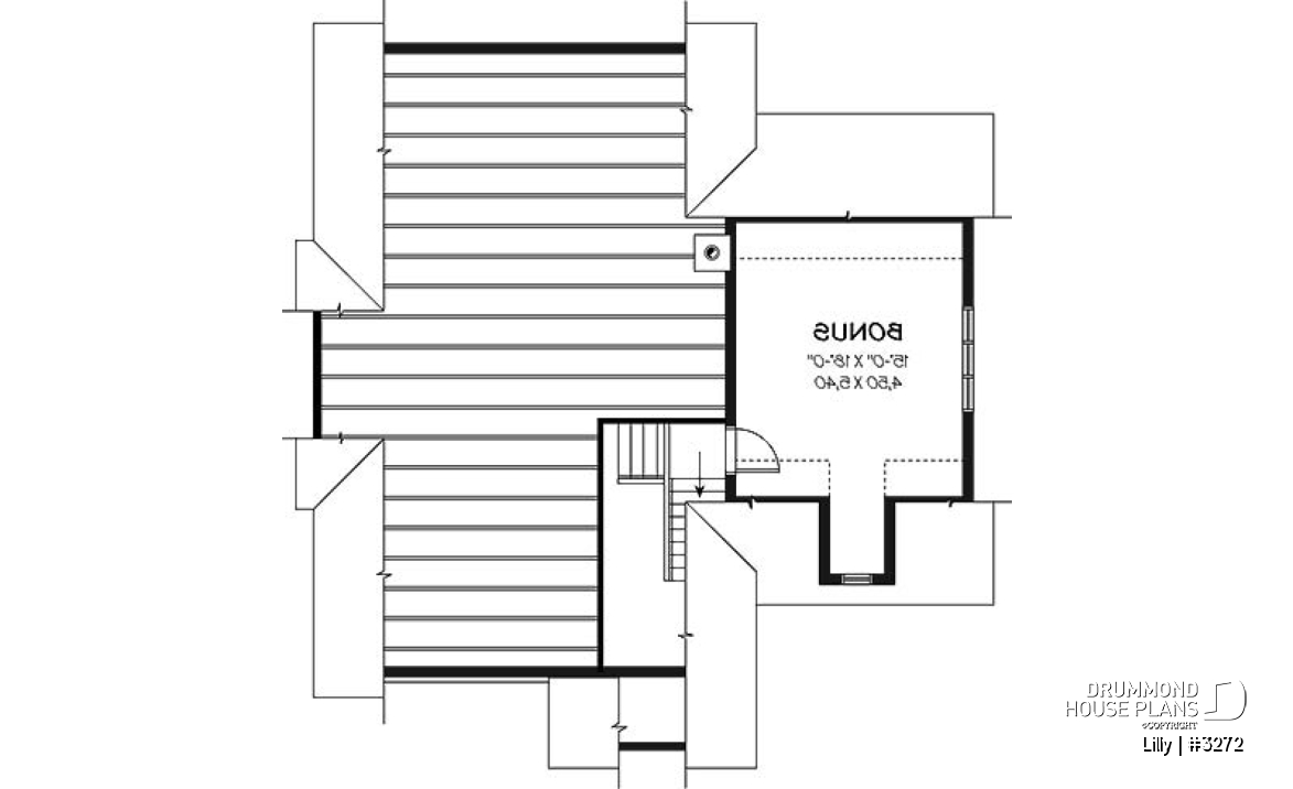 Bonus space - Single storey 2 to 3 bedroom Cape Cod house plan with garage, open concept, bonus room, fireplace - Lilly