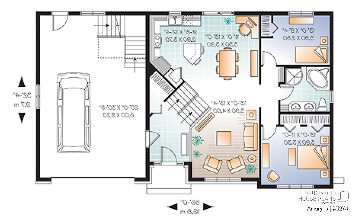1st level - 2 to 4 bedroom Cape Cod style house plan with bonus space and garage, 2-car garage - Amaryllis