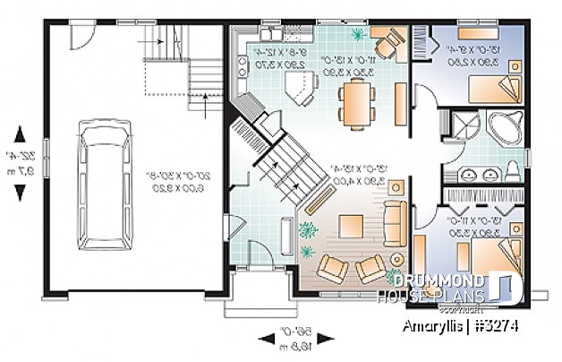 1st level - 2 to 4 bedroom Cape Cod style house plan with bonus space and garage, 2-car garage - Amaryllis