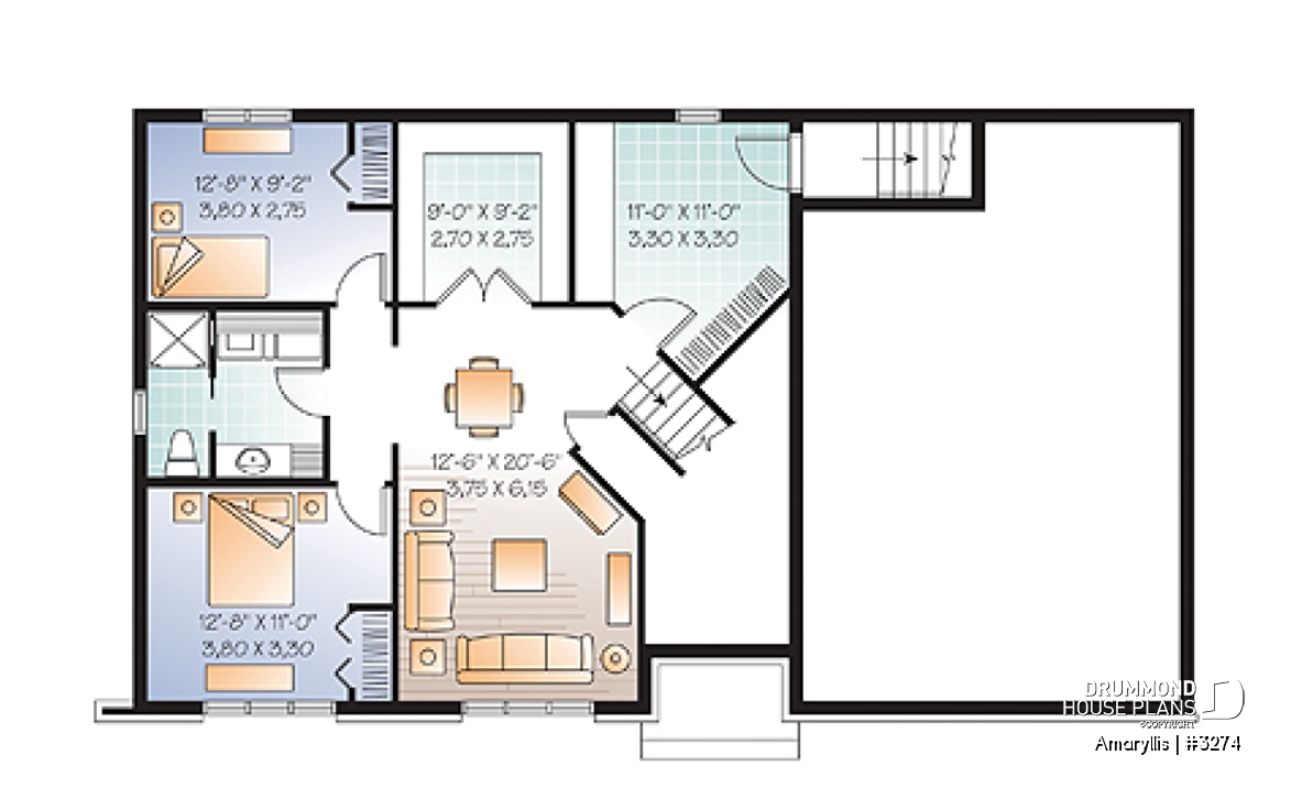 Basement - 2 to 4 bedroom Cape Cod style house plan with bonus space and garage, 2-car garage - Amaryllis