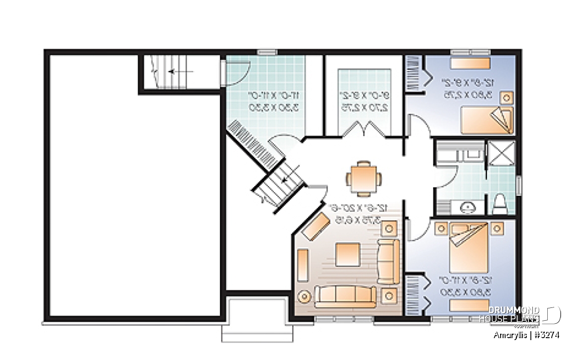 Basement - 2 to 4 bedroom Cape Cod style house plan with bonus space and garage, 2-car garage - Amaryllis