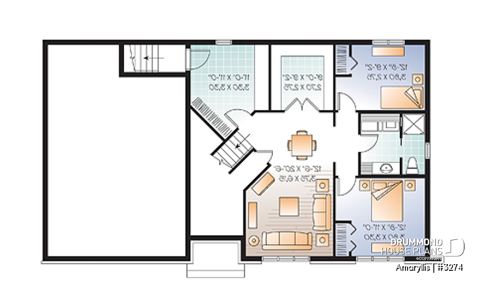 Basement - 2 to 4 bedroom Cape Cod style house plan with bonus space and garage, 2-car garage - Amaryllis