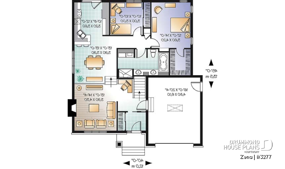 1st level - Craftsman house plan, sunken living room with fireplace, master bed with walk-in, large bathroom &amp; laundry - Zena