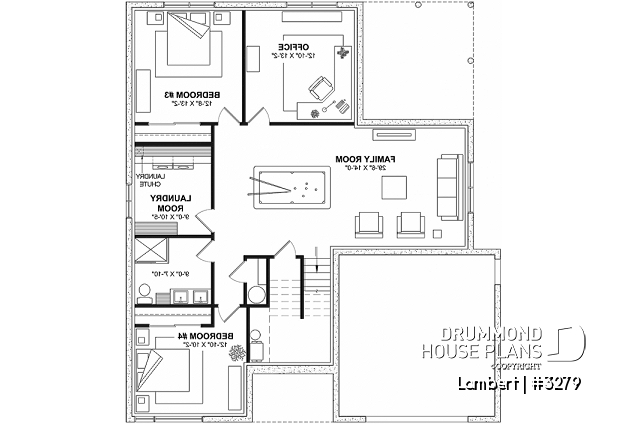 Finished basement (Optional $) of house plan 3279 Finished basement (Optional $) - Contemporary split-level home design with 4 to 5 bedrooms, home office, garage and more! - Lambert