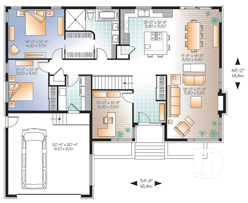 1st level - Affordable Ranch bungalow, home office (or bed # 3), 2-car garage, pantry, fireplace, laundry room - Sonata