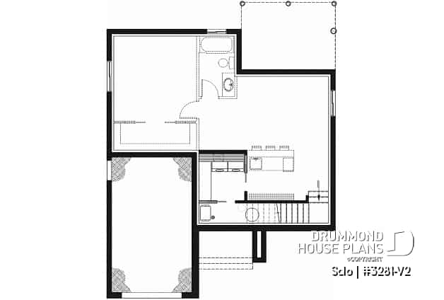 Basement - One-bedroom small one-story modern house plan with open floor plan, master suite, great kitchen, garage - Solo
