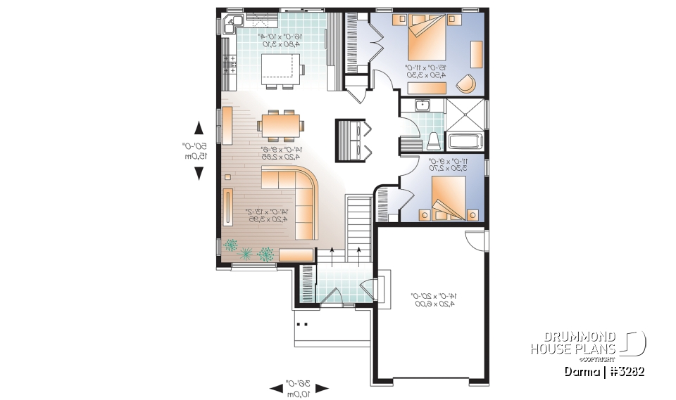 1st level - Contemporary house plan with garage, open floor plan, large kitchen island, laundry on main floor - Darma