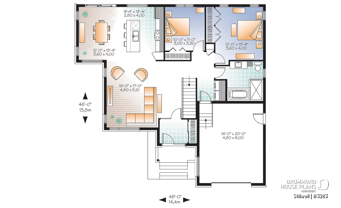 1st level - Modern House Plan with open floor plan concept, large kitchen island and a large garage - Stillwell
