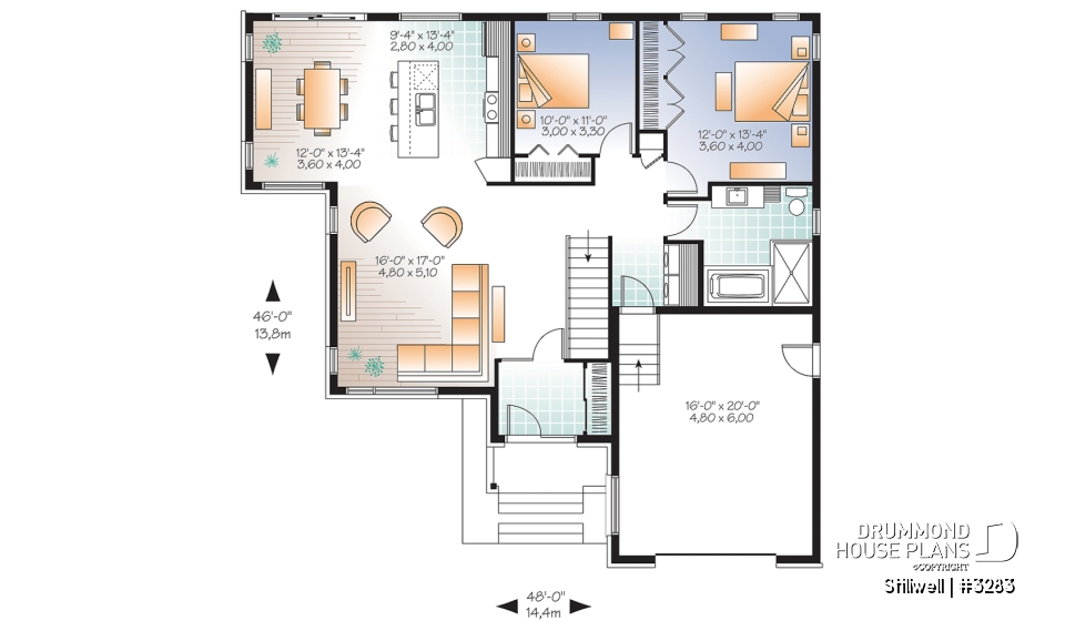 1st level - Modern House Plan with open floor plan concept, large kitchen island and a large garage - Stillwell