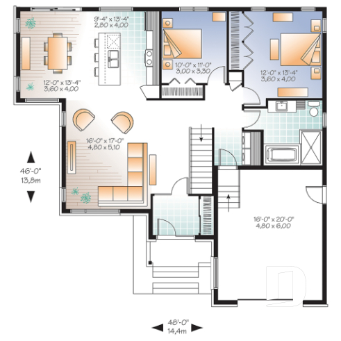 1st level - Modern House Plan with open floor plan concept, large kitchen island and a large garage - Stillwell